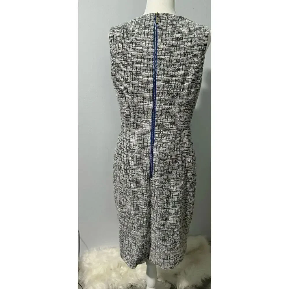 Eliza J tweed sheath sleeveless ruffle front